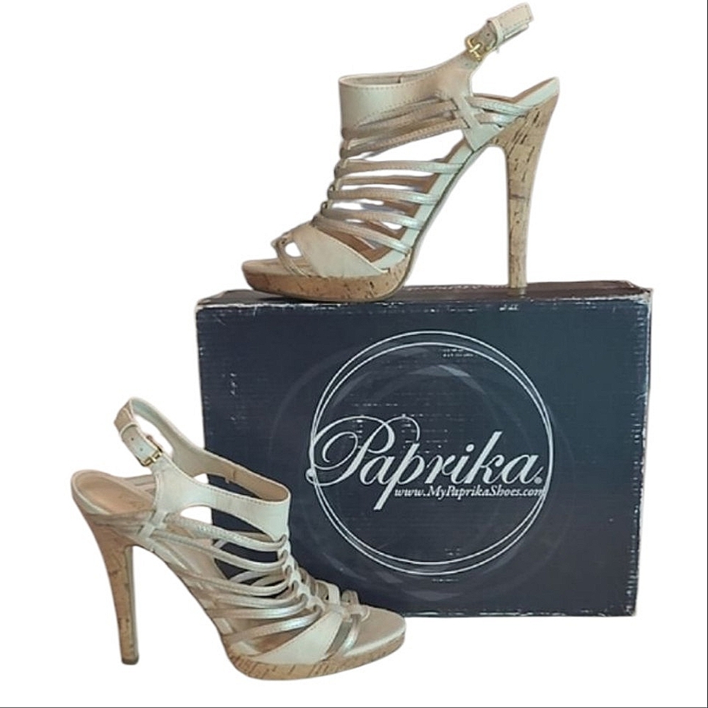 Paprika Strappy Stiletto Sandals Peep Toe Cage 5.5" High Heeled Pump Strap Heels